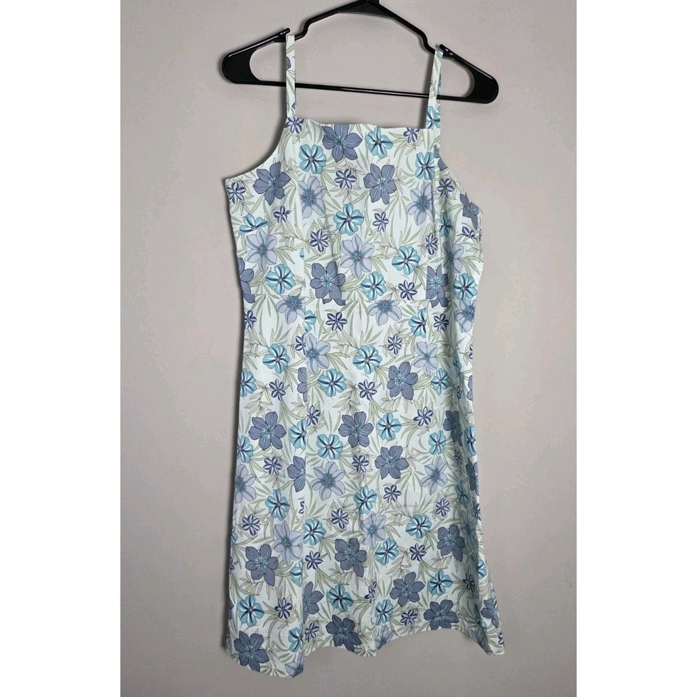 Tommy Bahama Floral‎ Sundress Size 14 Cotton Stretch Camisole Tank Dress Blue
